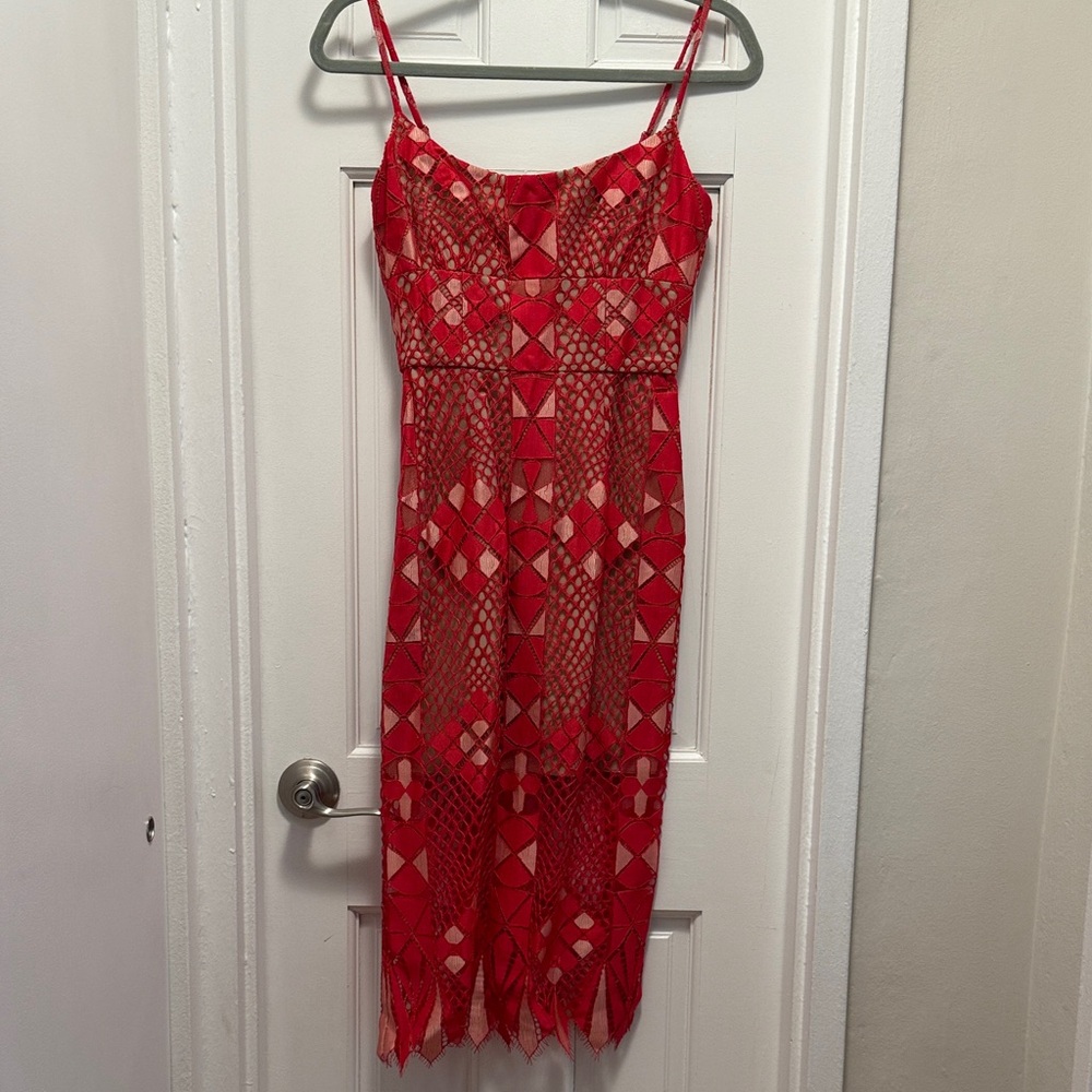 BCBGMaxAzria Vibrant Red Geometric Midi Dress